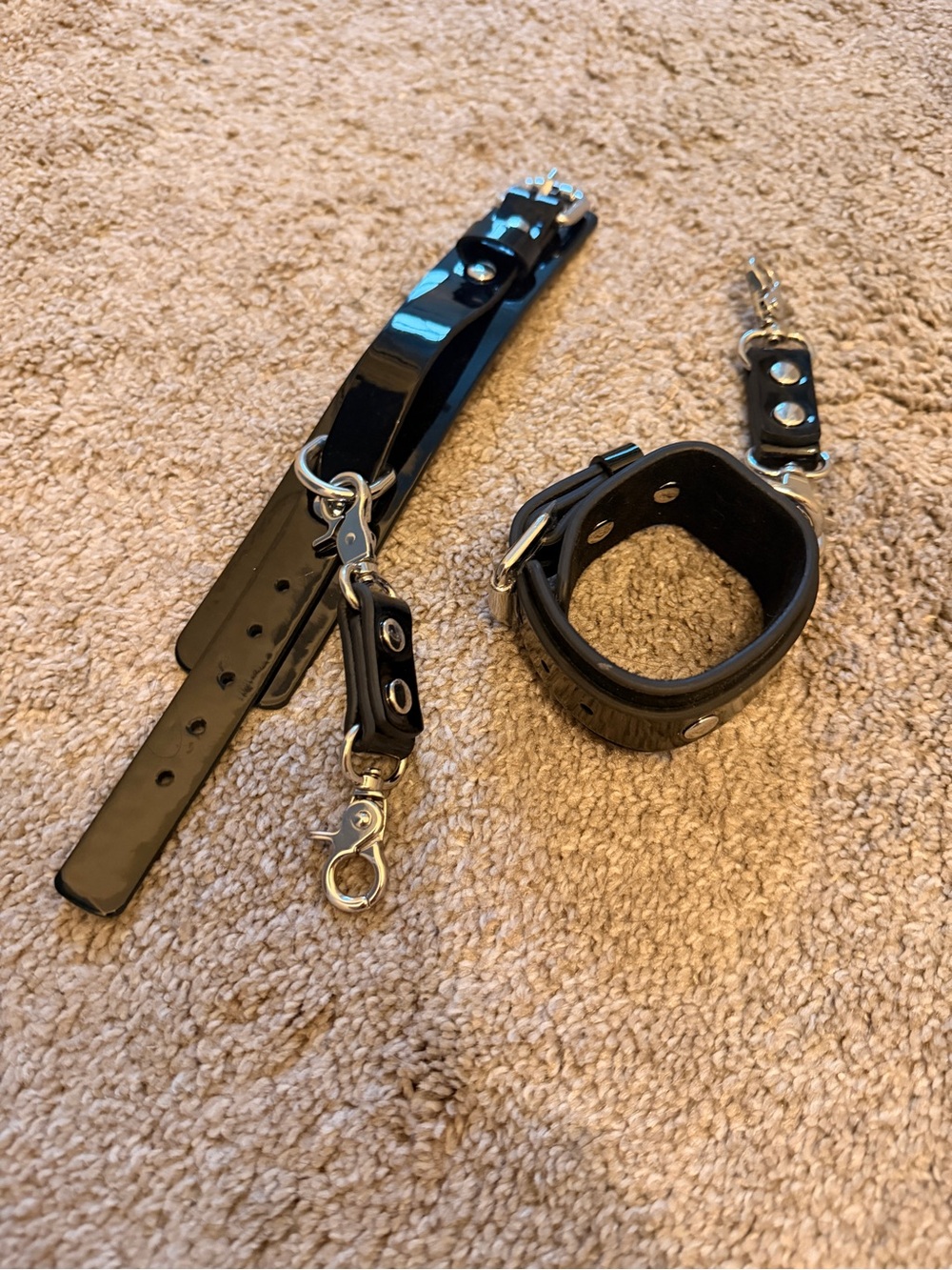 Black Leather-Style Adjustable Wrist Cuffs with Clip Connectors